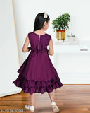 Purple cotton blend sleeveless gown for girls, perfect for festive parties and celebrations. India origin