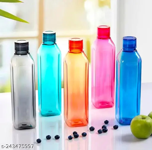 Crystal Clear Multicolor Water Bottles, 1000ml each (Pack of 6), BPA-free and leakproof, ideal for fridge storage
