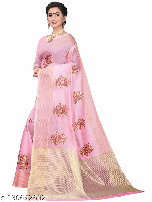 Peach pink net Phulkari floral embroidery saree with unstitched blouse piece, high-quality super soft net fabric, ideal for Indian weddings and parties