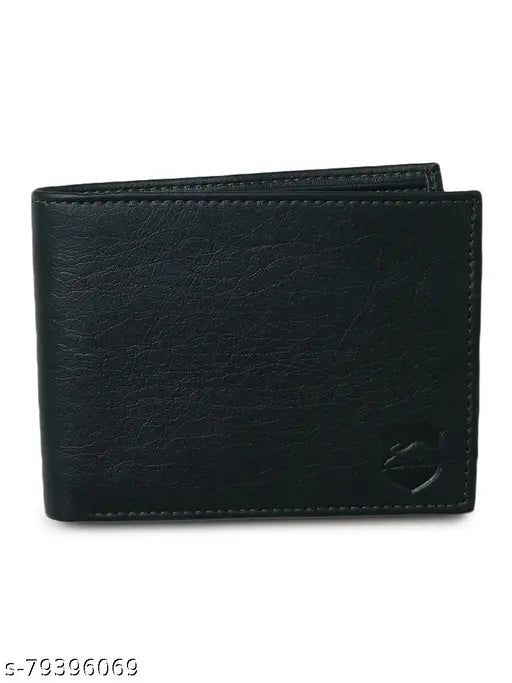 Green faux leather men's wallet, card holder with coin pocket, textured design on display