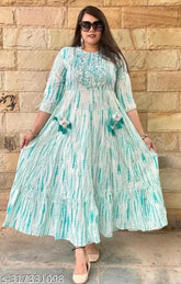 Green Rayon dyed/washed festival top with quarter sleeves, Prince Export Embroidered print on Gowen style. Single sizes available for M (38in bust, 42in length) and L (40in bust, 42in length). Indian-made