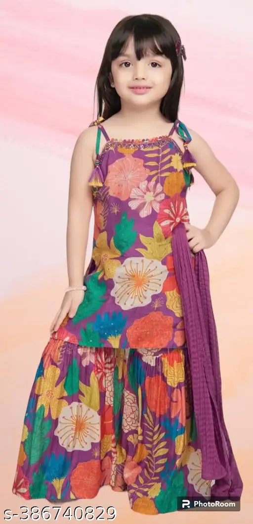 Georgette mullick girls kurti & palazzo set, printed a-line dress for casual wear aged 3-14, India origin