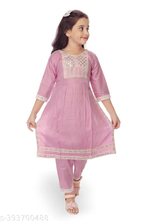 Rayon naira seat A-line palazzos, embellished three-quarter sleeves, ethnic wear for girls aged 2-14, Indian origin