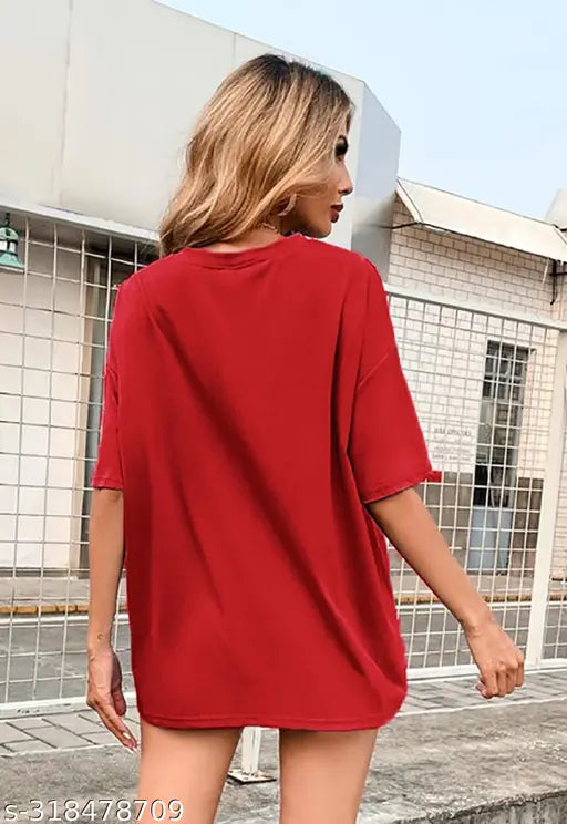 Cotton blend oversized t-shirt, trendy feminine printed round neck, plus size available