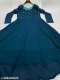 Georgette embroidered party dress, heavy fox georgette with mirror work, long sleeves, solid color, micro cotton lining, 54 inch length, Indian origin
