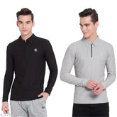 Black and gray polyester full sleeve T-shirt for men, durable, soft, and stylish with printed patterns