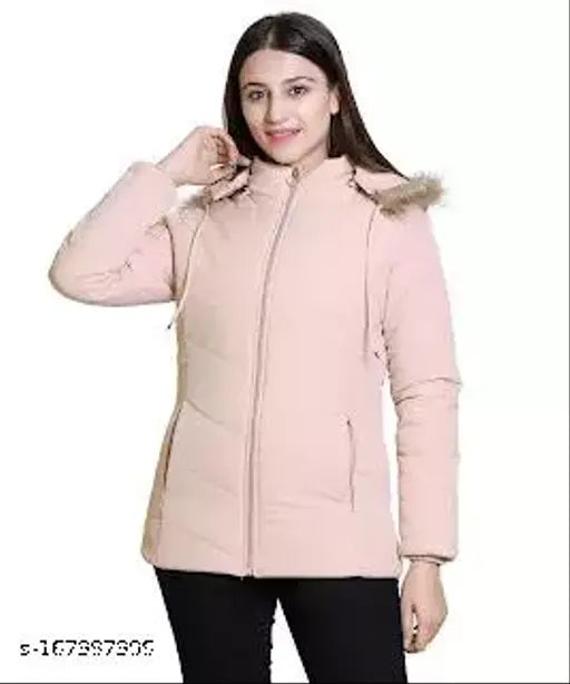 Solid quilted nylon winter jacket for women, Brazo brand, long sleeves, solid pattern with zip closure