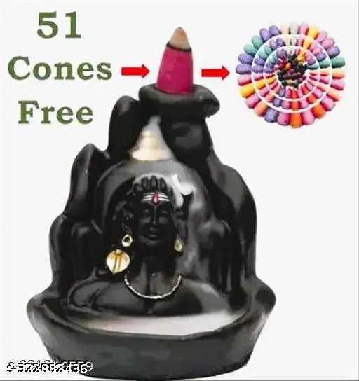 Resin Adiyogi Smoke Fountain with 51 cones, Indian Adi Shankara Shiv Mandir smoke fountain on decorative base