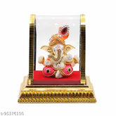 Acrylic glass Lord Ganesh idol, multi-colored figurine showpiece with plastic frame box, ideal for car dashboard or home decoration