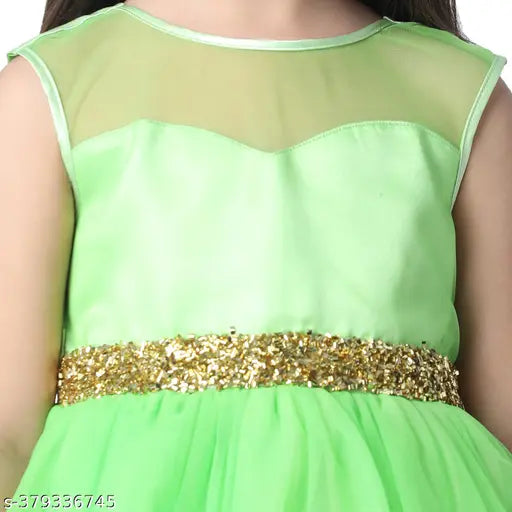 Green net hilow dress with toy balloon parrot embellishment, suitable for 2-3 or 3-4 years old girls, Indian origin