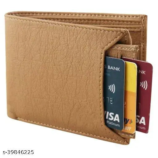 Beige PU Men's Wallet - Classic World Trendy Card & Money Organizer, ample space for ATM, credit/debit cards, coin pocket, 2 currency compartments. Ideal gift for men or boys. Newest design, ultra-slim and stylish