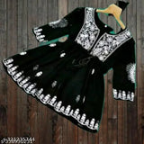 Net embroidered Aagyeyi Ensemble kurtis in three-quarter sleeves, size S-XXL. Women's ethnic wear for Diwali festive style, best collections and trending designs. Blue georgette fabric, Indian origin