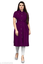 Rayon short-sleeved solid kurti for women, classy latest Indian fashion in various sizes