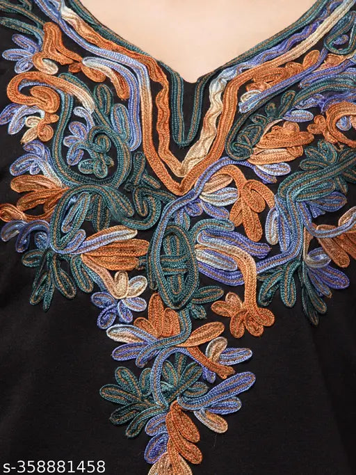 Embroidered wool lace kurti, three-quarter sleeves, winter wear, women's sizes S-XXL, Indian origin