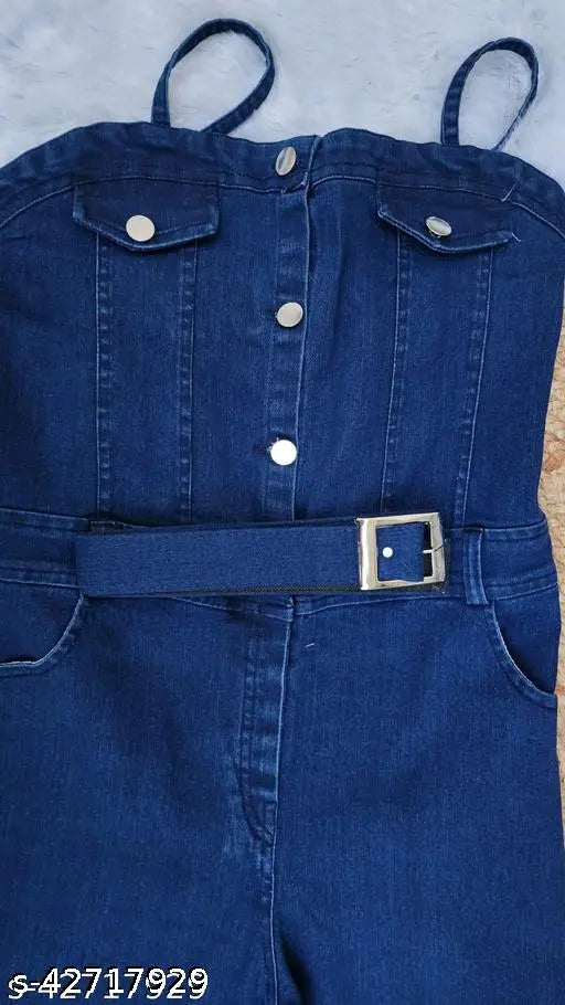Dark-shade denim Trix jumpsuit with belt by HighBuy - high-quality Indian denim apparel