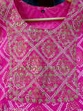 Viscose Rayon bandhani print kurta with embroidery yoke and gota, three-quarter sleeve length