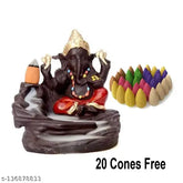Ashi Enterprises Smoke Ganesha Backflow incense burner with 20 free cones (India), multicolor polyresin Ganesh figure for home decor or gifts