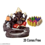 Ashi Enterprises Smoke Ganesha Backflow incense burner with 20 free cones (India), multicolor polyresin Ganesh figure for home decor or gifts