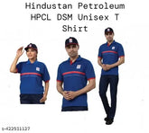 Hindustan Petroleum HPCL T-shirt, royal blue with logo patch on left, short sleeves, polycotton fabric, sizes S-XXL