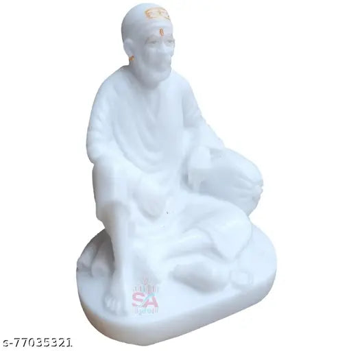 Ceramic SaiBaba Dwarkamai marble idol (4 inches) - home decor or car dashboard, perfect for gifting during special occasions like housewarming, birthdays, weddings, festivals