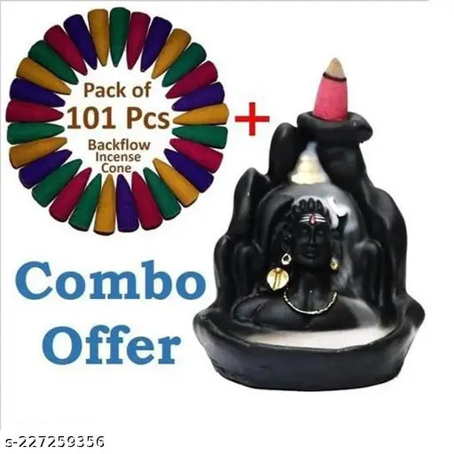 Handcrafted polyresin Adiyogi Shiva Backflow Incense Holder, decorative showpiece with 101 smoke cones, Indian origin