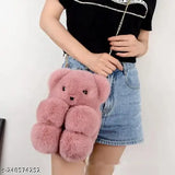 Synthetic fur sling bag with fluffy bunny design, perfect for casual outings