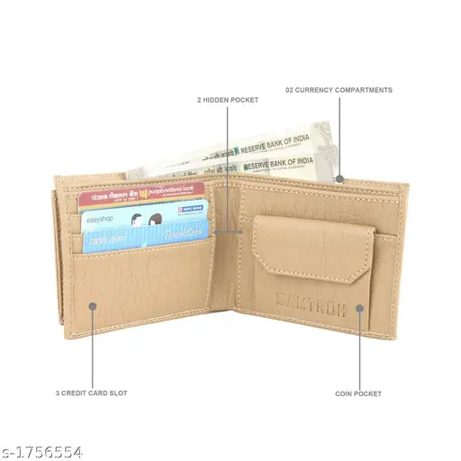 Beige detachable card holder wallet, faux leather men's accessory for organization on-the-go