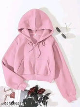 New trendy fleece zipper hoodie jacket, solid color, long sleeves for women, Made in India