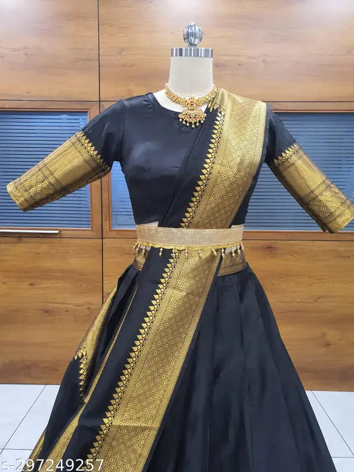 Art Silk lehenga choli & dhavani, semi-stitched NarayanPet Pattu half saree with jacquard print, Indian traditional wear