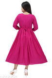 Deep Pink Rayon Embroidered Gown Kurti, 100% soft Cotton Blend for casual occasions, hand wash and machine washable