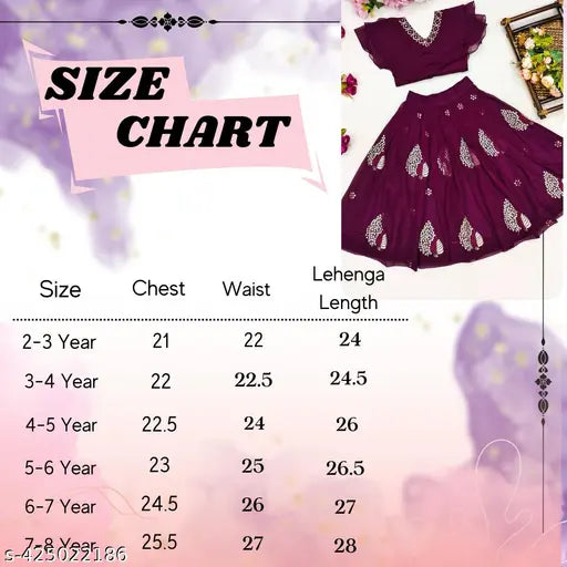 Georgette Kids Girls Lehanga Cholis, embroidered with silver thread, short sleeves, various sizes (2-8 years)