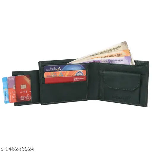 Solid PU Leather Men's Wallet - 2 Compartments, Faux Leather Bi-fold Wallet, Perfect Daily Use, India