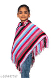 Woolen child poncho multi in solid pattern, easy wash for 5-9 years