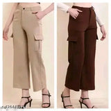 Brown and cream Lycra cargo pant by HanIYA Fashion for women's casual wear