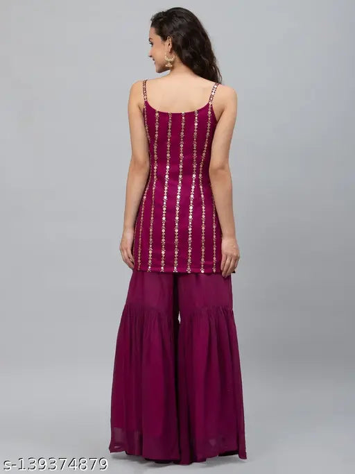 Georgette stitched Kurta with Sharara, embroidered top and fox georgette bottom, Indian fashion outfit for women