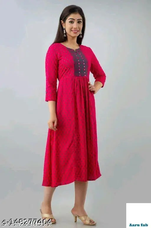 Rayon pink festive wear embroidery Anarkali with printed combo, three-quarter sleeves, S (bust size 36in), latest Indian design