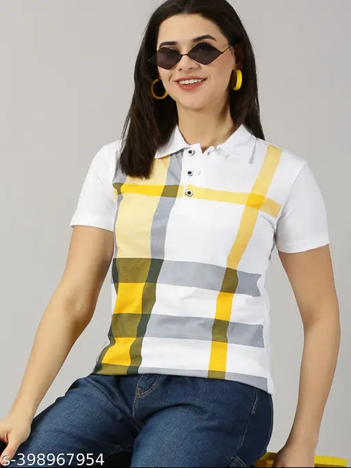 Multicolor cotton blend polo t-shirt for women, perfect for summer wear and casual outfits