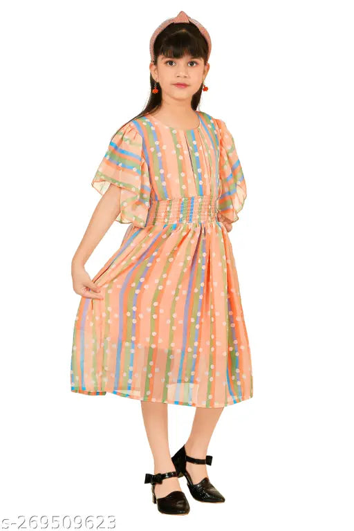 Striped Georgette dress for girls aged 2-4 years, India origin