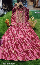 Foil gold print embroidered rayon Anarkali kurti for women, three-quarter sleeves, printed design on bust and skirt