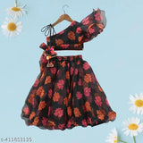 Georgette sleeveless party lehenga for girls, vibrant print design, Indian origin, age 2-3 years