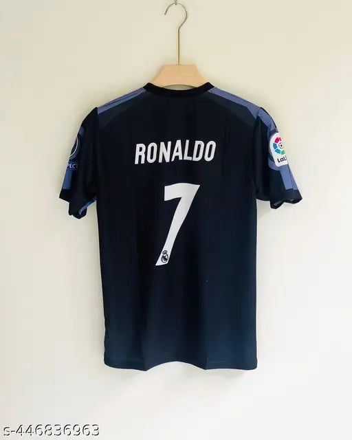 Ronaldo Real Madrid 2017-18 away retro jersey, polycotton short sleeves with printed net design. Size N, S, M, L, XL, XXL. Made in India