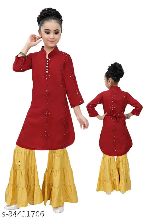 Elegant Georgette kurta plazzo set for kids, A-line style with embroidered patterns, India
