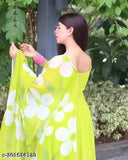 Georgette parrot flower sleeveless dress, vibrant solid color, Indian handloom fashion