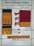 New Traditional Kids South Indian Style Half Saree in Litchi Silk, unstitched with zari work, free size, 2.4m dupatta length