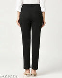 Black polycotton women's formal trousers by Saram Fashion, solid net design, suitable for various sizes from S to XXL