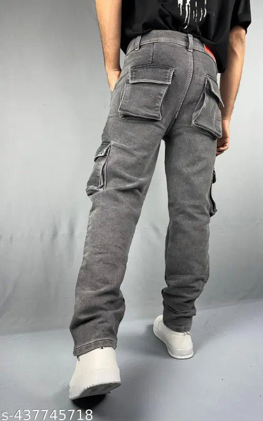 Blast Black baggy cargo jeans for men - solid denim, six-pocket design, durable & stylish, size 28-36 (waist 28-39, hip 31-39), made in India