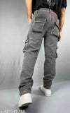 Blast Black baggy cargo jeans for men - solid denim, six-pocket design, durable & stylish, size 28-36 (waist 28-39, hip 31-39), made in India