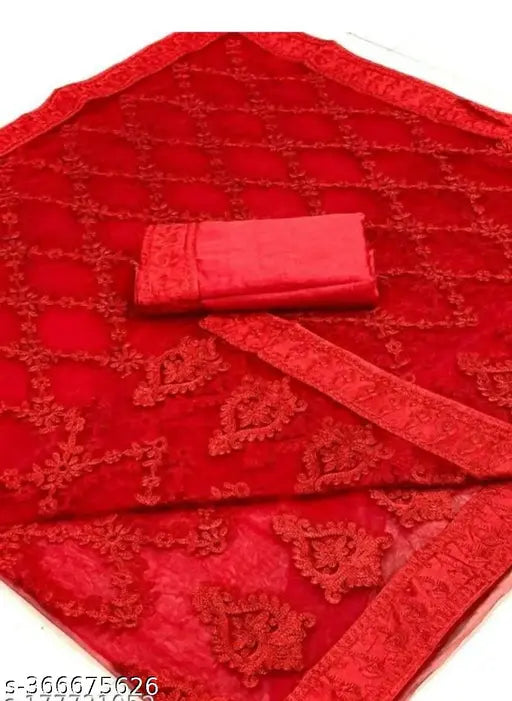 Fancy net saree with embroidered blouse, Indian handloom fashion accessory