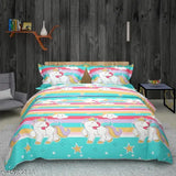 Alluring cotton unicorn-themed superfine flat sheets for double king bed, set includes 2 pillow covers, made in India