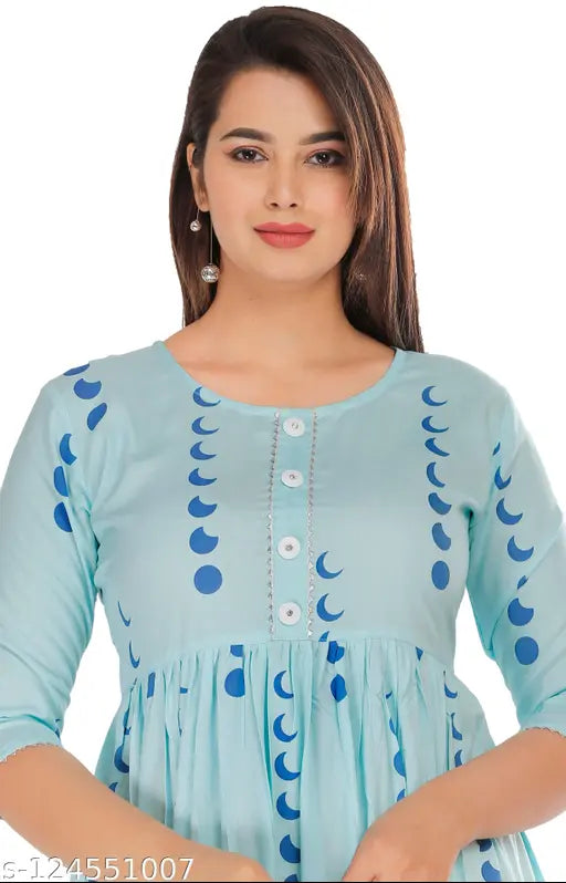 Rayon printed gown, three-quarter sleeves, Shri Shyam Clothing, India